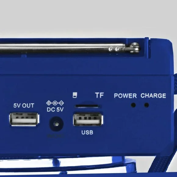 QFX R-37 Blue 3-In-1 Rechargeable AM/FM/SW1-SW4 6-Band Solar Radio +light+USB/SD - Picture 3 of 3